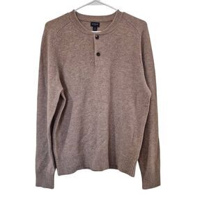 J. Crew Men's Heather Tan Poly/Lamb's Wool Henley Sweater w Buttons NEW NWT